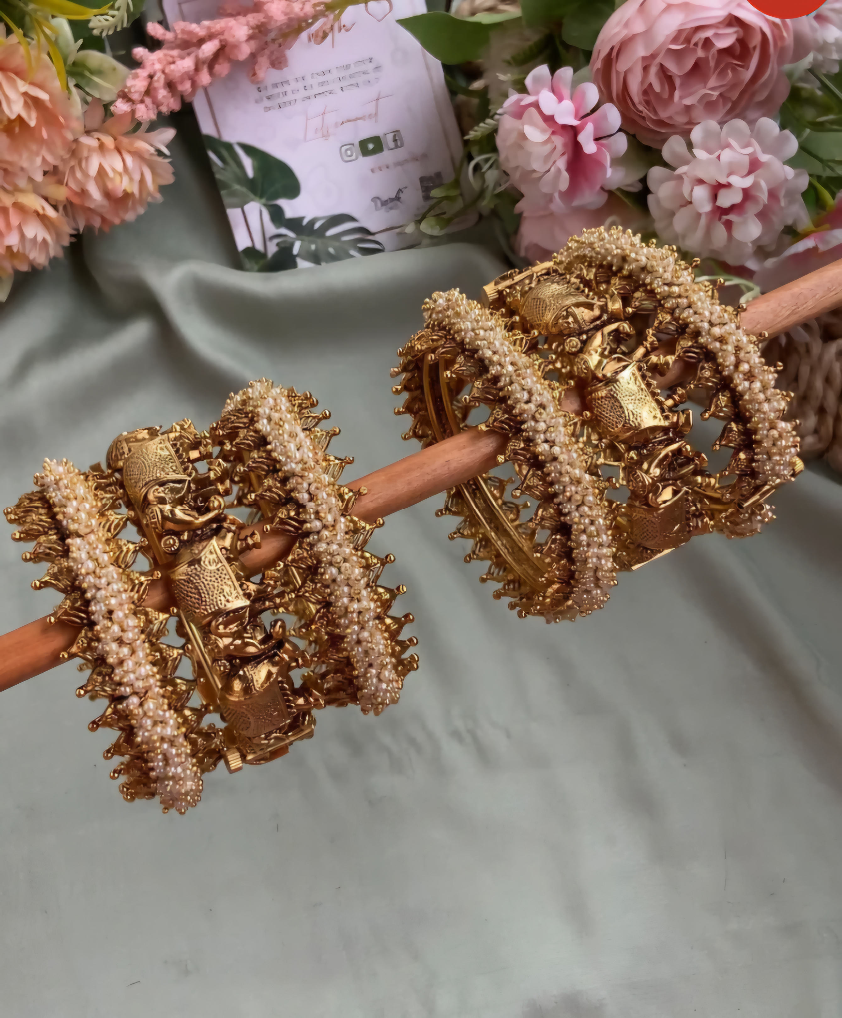 Bridal Antique Pearl and Elephant Bangles Combo