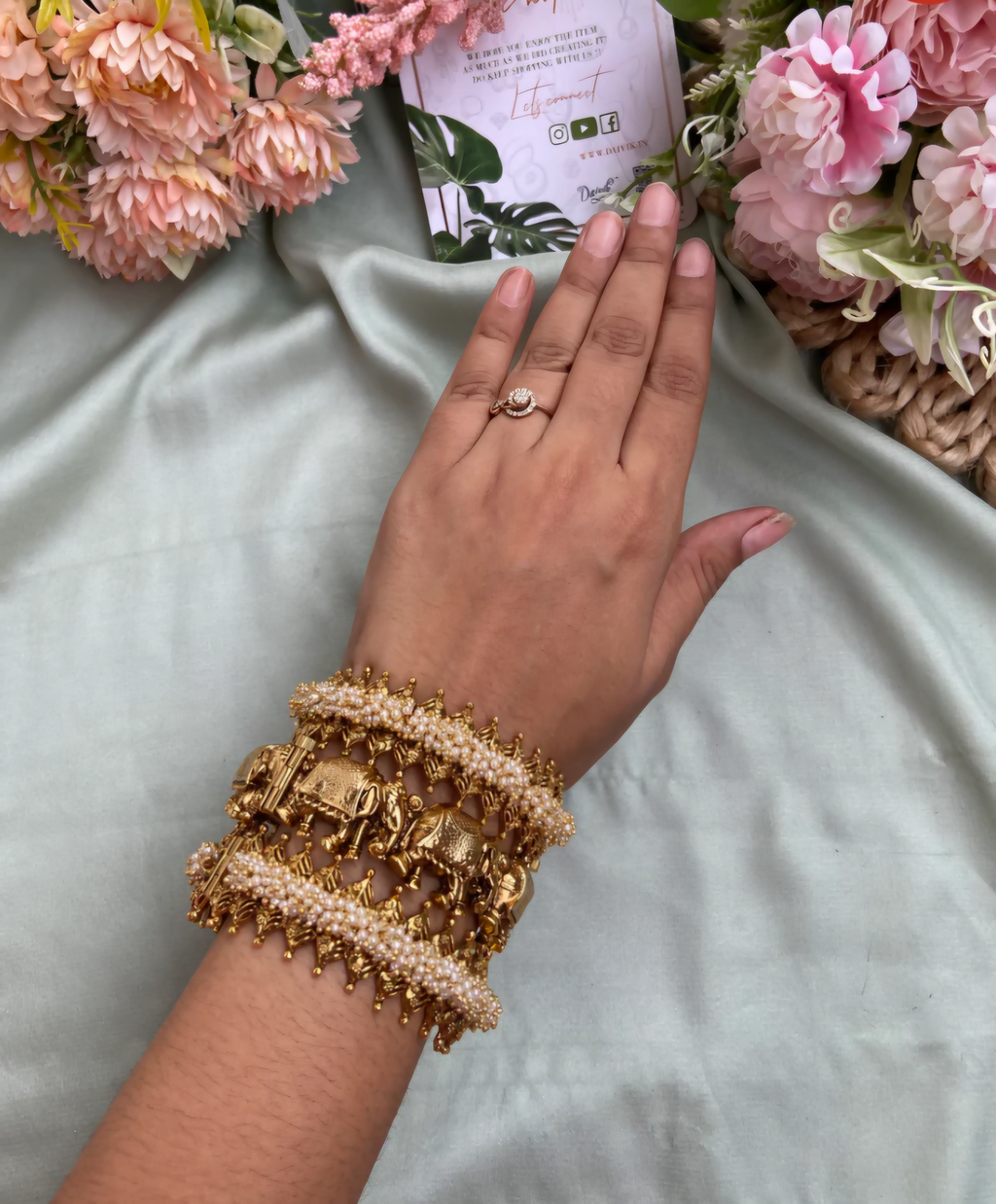 Bridal Antique Pearl and Elephant Bangles Combo