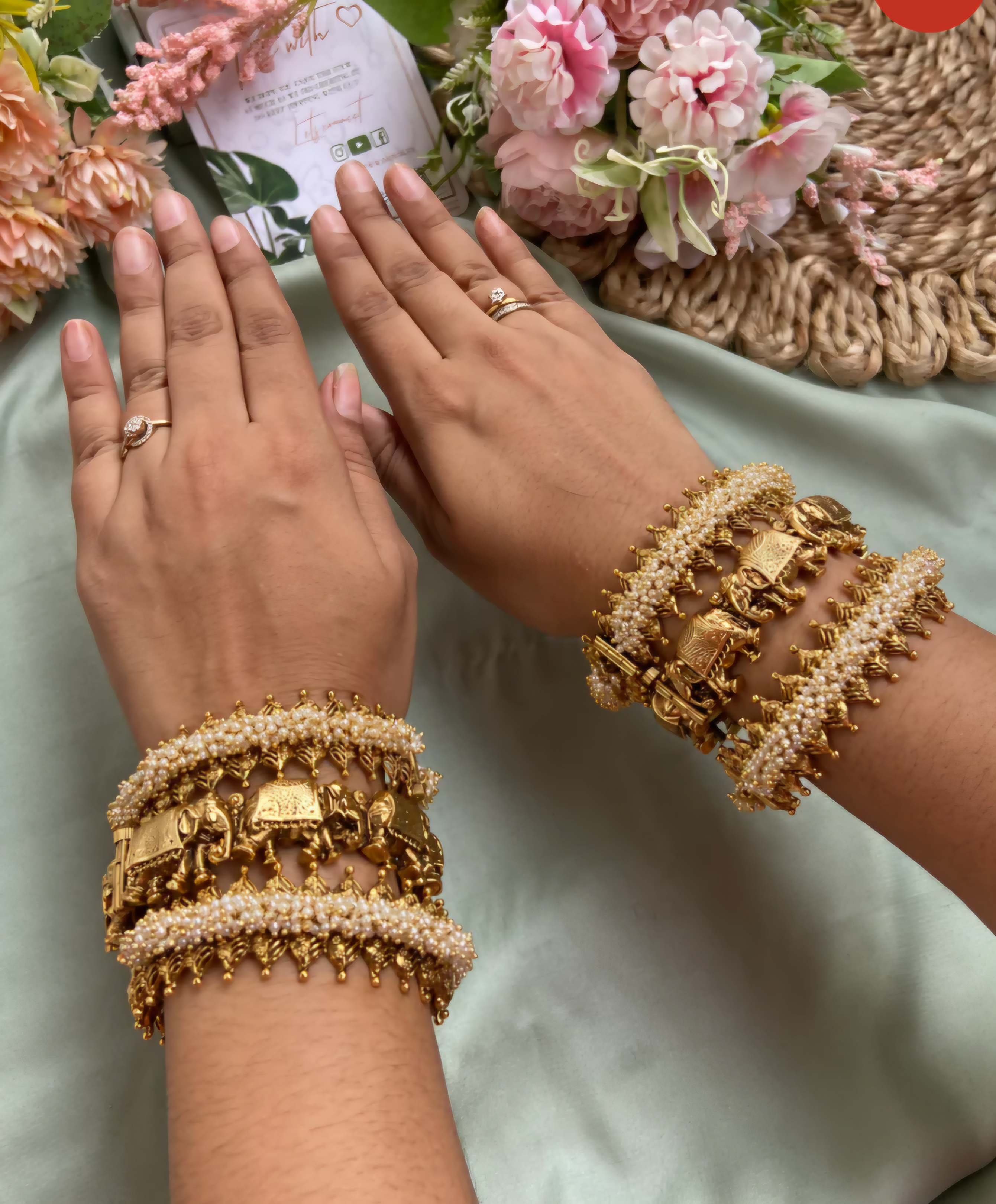 Bridal Antique Pearl and Elephant Bangles Combo