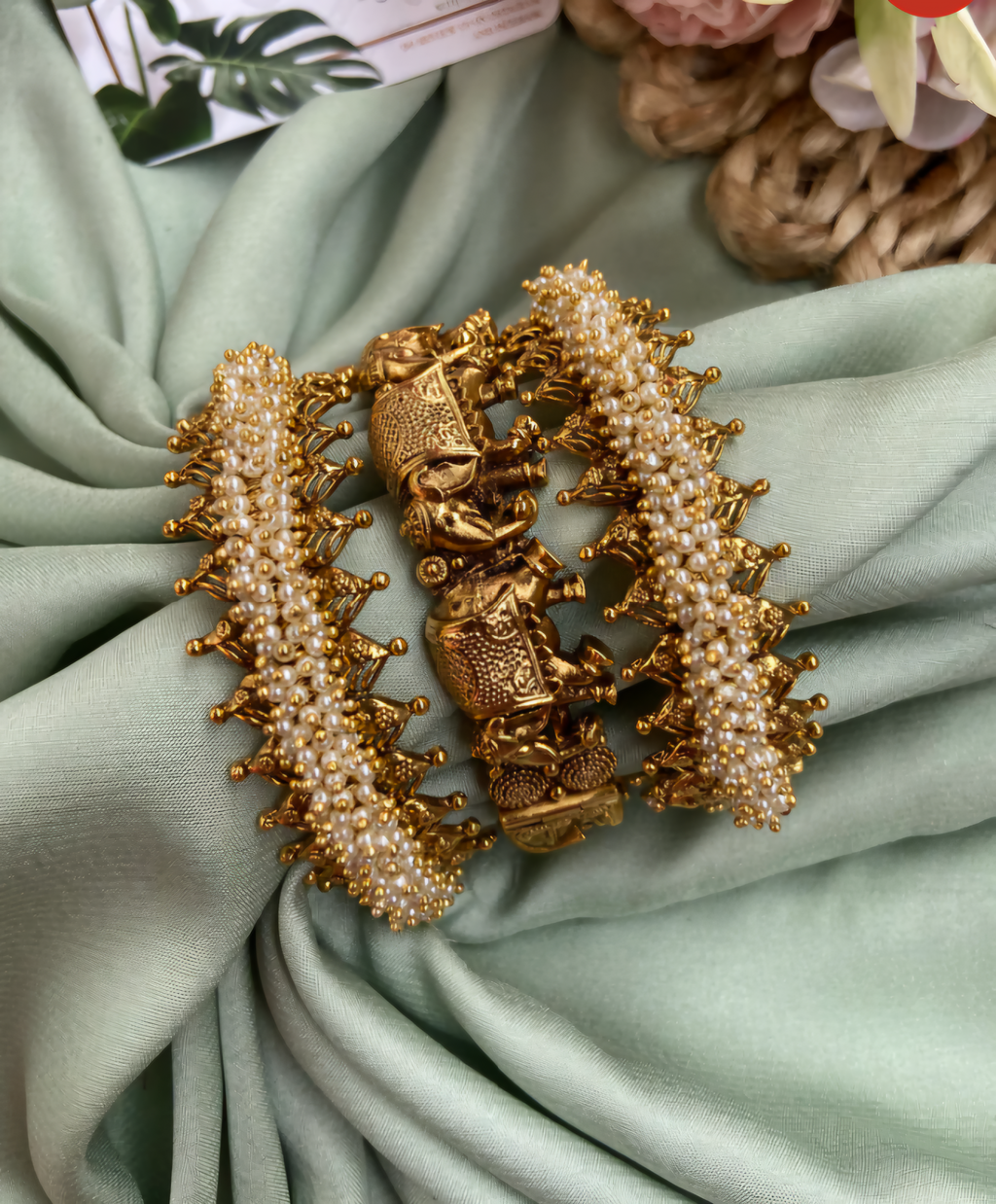 Bridal Antique Pearl and Elephant Bangles Combo